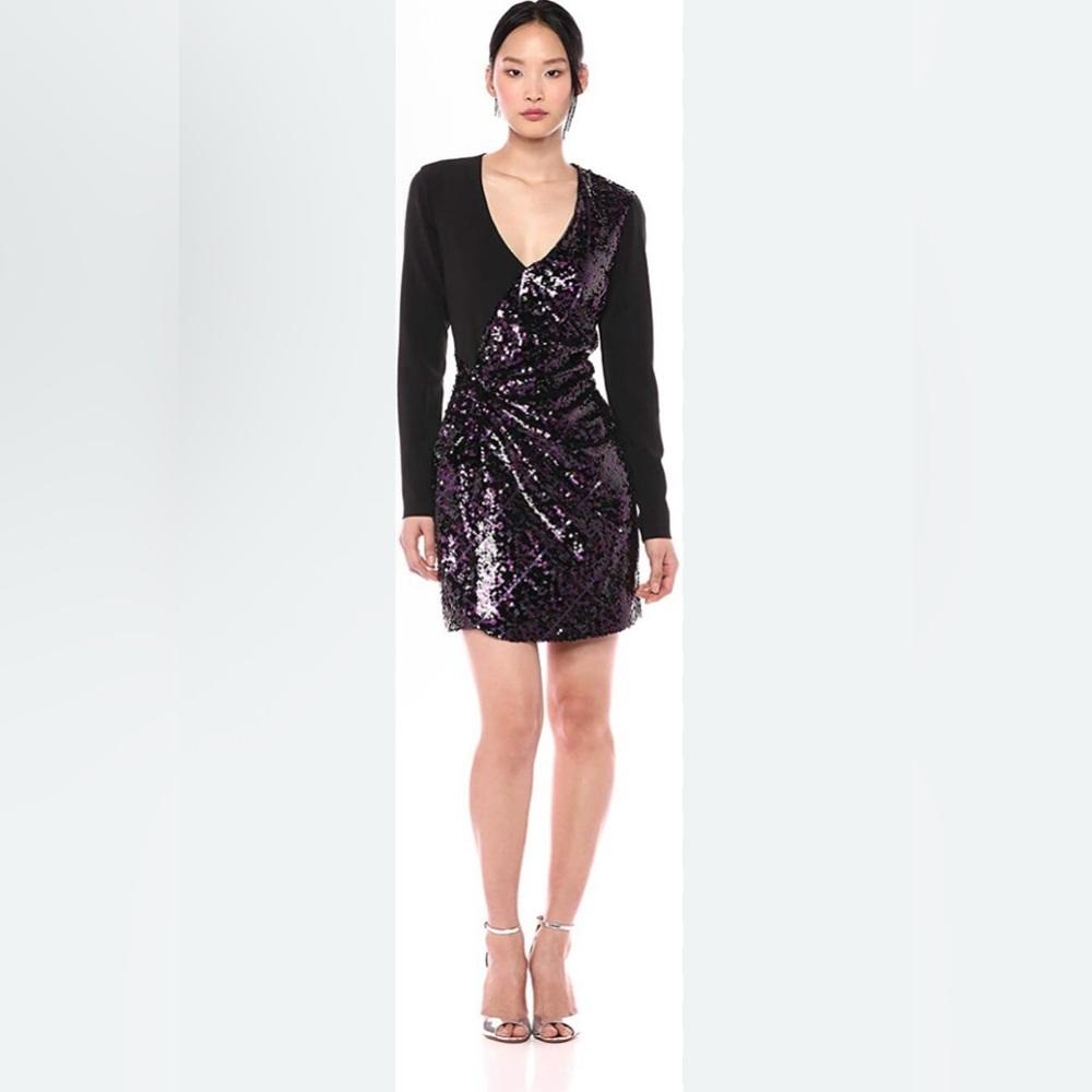 Parker Becca Long-Sleeve Sequin ComboMini Cocktail DressWomen’s Size 12 $328 NWT